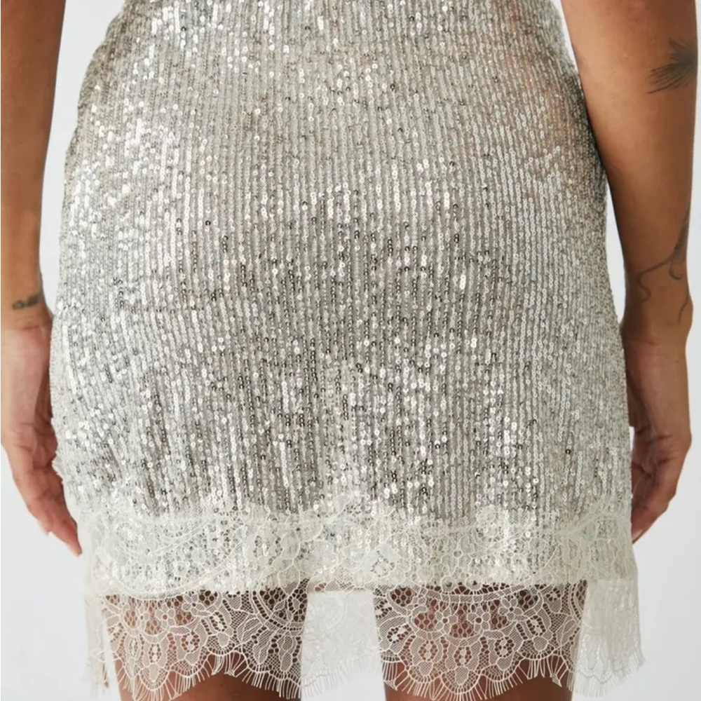 New Free People Gold Rush Half-Slip Miniskirt Sz L Sequins Mini lace up sexy - Picture 7 of 8